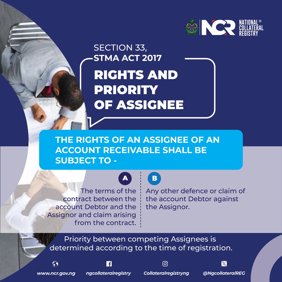 NGCollateralREG's tweet photo. An assignee’s rights to an account receivable are subject to the original contract terms between the account debtor and the assignor, as well as any claims or defenses the debtor has against the assignor.

For more: https://t.co/eVM1RiiJts https://t.co/9JWpuprI3d