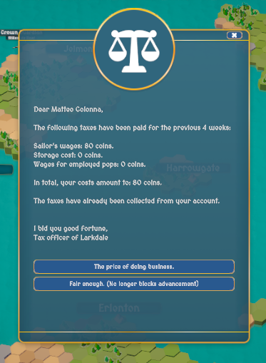 Just added a much requested feature to the tax quest! There's now an option to not block turn / time advancement whenever the quest re-appears.