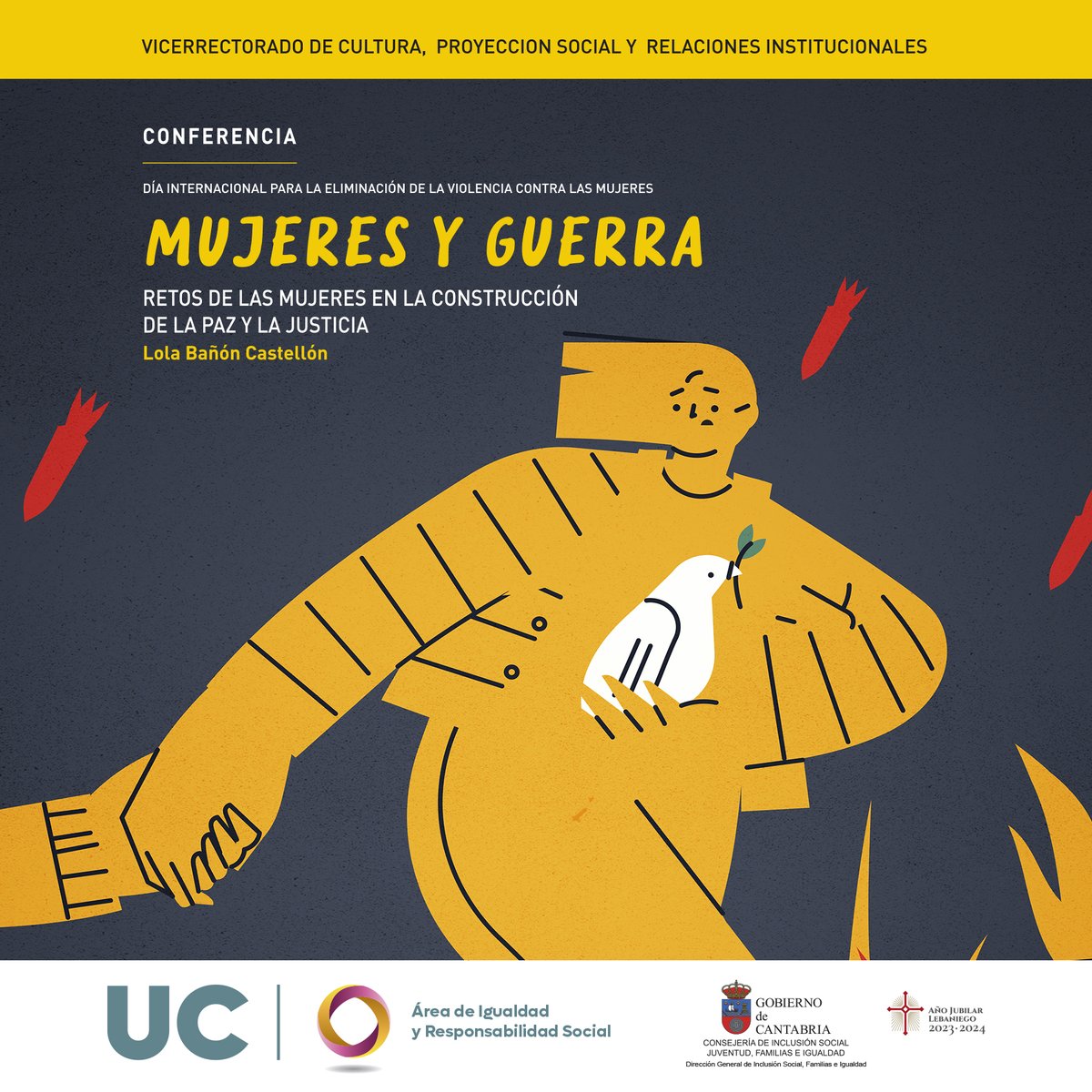 Día Internacional para la Eliminación de la Violencia contra las Mujeres en <a href="/unican/">Universidad de Cantabria</a> 
Conferencia de <a href="/LolaBanon/">Lola Bañon</a>  de <a href="/UV_EG/">Universitat València</a> 👉"Mujeres y guerra: retos de las mujeres en la construcción de la paz y la justicia"
📆15 nov | 11 h | Aula Magna Interfacultativo
ℹ️ acortar.link/SooYUM