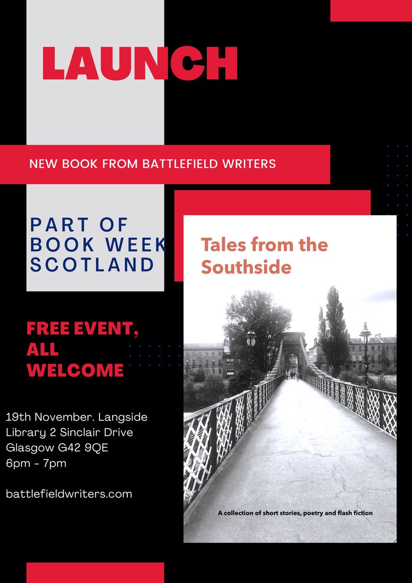 A little story of mine has been included in <a href="/Battlefield_Col/">Battlefield Collective</a>'s latest anthology, Tales from the Southside. A launch event for the book will take place at Langside Library in Glasgow on 19th November, as part of @BookWeekScot. Tales from the Southside is available here: