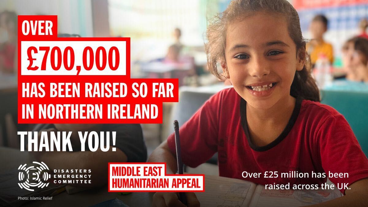 ConcernNI's tweet image. Donations from the Northern Irish public are continuing, showing remarkable generosity to millions of people in the Middle East.
@decappeal | #MiddleEastAppeal
Save lives: bit.ly/3BZz4vO
