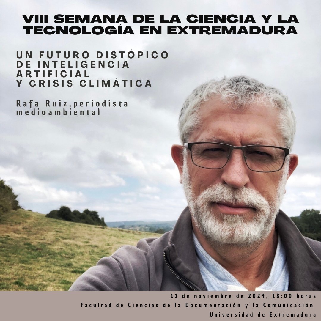 Clara Sanz (@cshernando) on Twitter photo 🔴En la <a href="/infouex/">UEx</a> celebramos la Semana de la Ciencia con el taller que impartirá el periodista y director de <a href="/Elasombrario/">El Asombrario & Co.</a>, <a href="/rafaruizmad/">Rafa Ruiz</a> sobre #InteligenciaArtificial y #CambioClimático. El tema no puede ser más oportuno.
#SDCExtremadura2024 <a href="/UExDivulga/">Cultura Científica UEx</a> <a href="/joselui43467630/">jose luis herrera</a> 🔴En la <a href="/infouex/">UEx</a> celebramos la Semana de la Ciencia con el taller que impartirá el periodista y director de <a href="/Elasombrario/">El Asombrario & Co.</a>, <a href="/rafaruizmad/">Rafa Ruiz</a> sobre #InteligenciaArtificial y #CambioClimático. El tema no puede ser más oportuno.
#SDCExtremadura2024 <a href="/UExDivulga/">Cultura Científica UEx</a> <a href="/joselui43467630/">jose luis herrera</a>