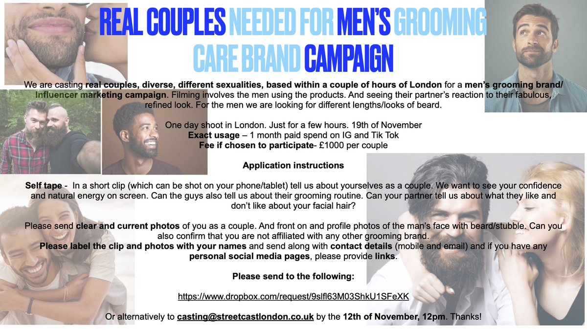 StreetCastUK's tweet photo. @TotalPrecision #casting #realcouples Please apply/share if interested. Thank you! https://t.co/S5k7CxIHBm