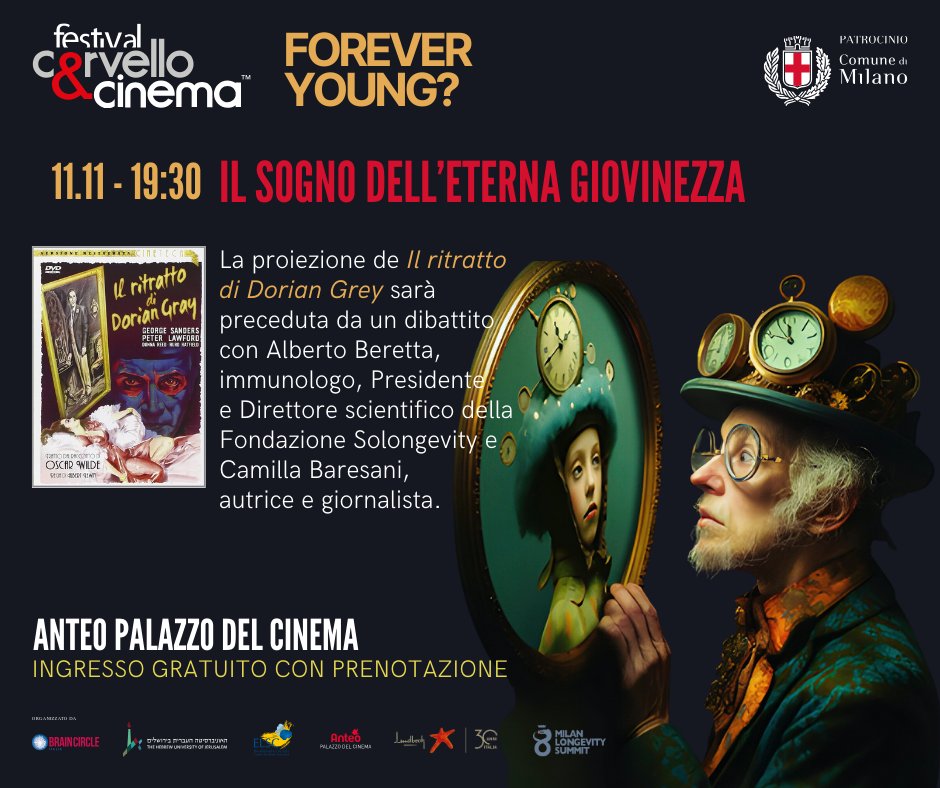 BrainCircleItalia (@italiabrain) on Twitter photo 📅 Lunedì 11/11 19:30
📍<a href="/spaziocinema_/">spazioCinema</a> Anteo
📌 Primo appuntamento Festival Cervello&Cinema24: IL SOGNO DELL’ETERNA GIOVINEZZA
con 🗣Alberto Beretta e 🗣Camilla Baresani
🎥 IL RITRATTO DI DORIAN GRAY
🎫 Ingresso gratuito, prenotazioni: bit.ly/4hDWM19
@LundbeckItalia 📅 Lunedì 11/11 19:30
📍<a href="/spaziocinema_/">spazioCinema</a> Anteo
📌 Primo appuntamento Festival Cervello&Cinema24: IL SOGNO DELL’ETERNA GIOVINEZZA
con 🗣Alberto Beretta e 🗣Camilla Baresani
🎥 IL RITRATTO DI DORIAN GRAY
🎫 Ingresso gratuito, prenotazioni: bit.ly/4hDWM19
@LundbeckItalia