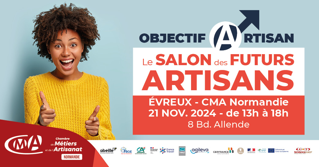 [SALON]
Envie de créer ou de reprendre une entreprise ? Le Salon Objectif #Artisan est là pour vous !
🗓️jeudi 21 novembre, de 13h à 18h, à la Chambre des Métiers et de l'Artisanat d'#Évreux

Sur inscription : cma-normandie.fr/actualites/eve…
Plus d’infos sur : evreuxportesdenormandie.fr/agenda/3994/11…