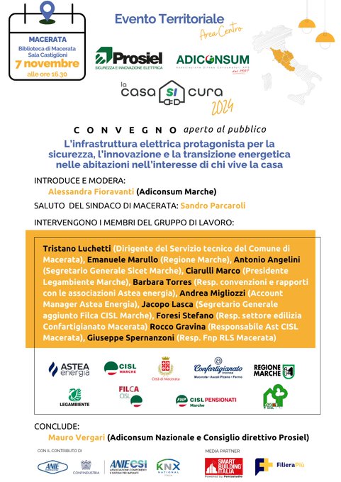 adiconsum's tweet photo. 📍Oggi al via il 1° Convegno territoriale #LaCasaSICura 🗓️#7novembre ⏰16.30 
🌎Macerata -  Biblioteca di Macerata - Sala Castiglioni
📍Il Convegno è aperto al pubblico❗️👩‍👩‍👧‍👦 https://t.co/n9OiaNwCOM

#Prosiel #Adiconsum #casa #sicurezza #innovazione #digitalizzazione https://t.co/Kk9Mj6j5vG