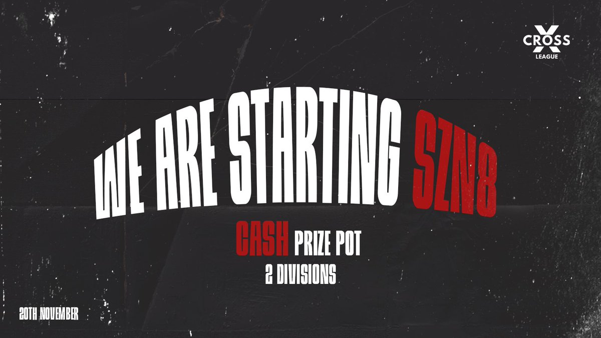 Hey Europe,
Are you ready for the CrossLeague SZN8

⏰Dont miss out on early registration discount!

🗣️Prove yourself to EU’s biggest scene on 2 Divisions

🎟️For Registration: docs.google.com/forms/d/e/1FAI…

For more information check out our Discord server in bio.