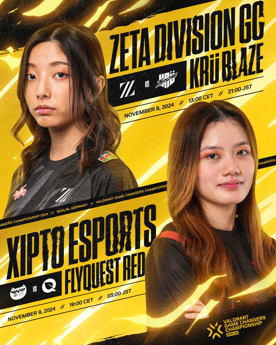 vctpacific's tweet photo. Berlin, get ready for the Pacific 💪

The #VCTPacific teams are kicking off #VCTGameChangers Championship Berlin along with an electrifying triple-header opener.

Be ready to cheer on @zetadivision and @XiptoEsports in their first matches tomorrow! https://t.co/O9kgaGDYwK