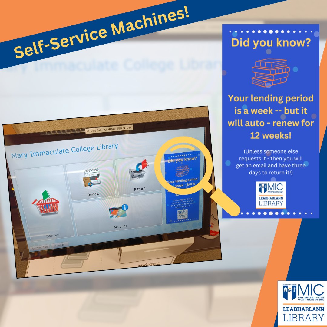 miclibraries's tweet image. Our self-service machines now show announcements and up to date information on our library services.

Keep an eye out!

#miclimerick #libraryservices #libraryinfo