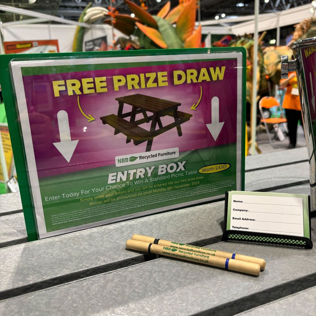 🚨Head on down today to stand FM600 at the Land, Leisure, and Tourism Show (NEC, Birmingham) &amp; get an awesome 15% discount! 🚨

Plus, don't miss the chance to win a FREE 100% Recycled Plastic Picnic Table via our show competition. 🎉

#NBBRecycledFurniture #NECBirmingham #LLTShow