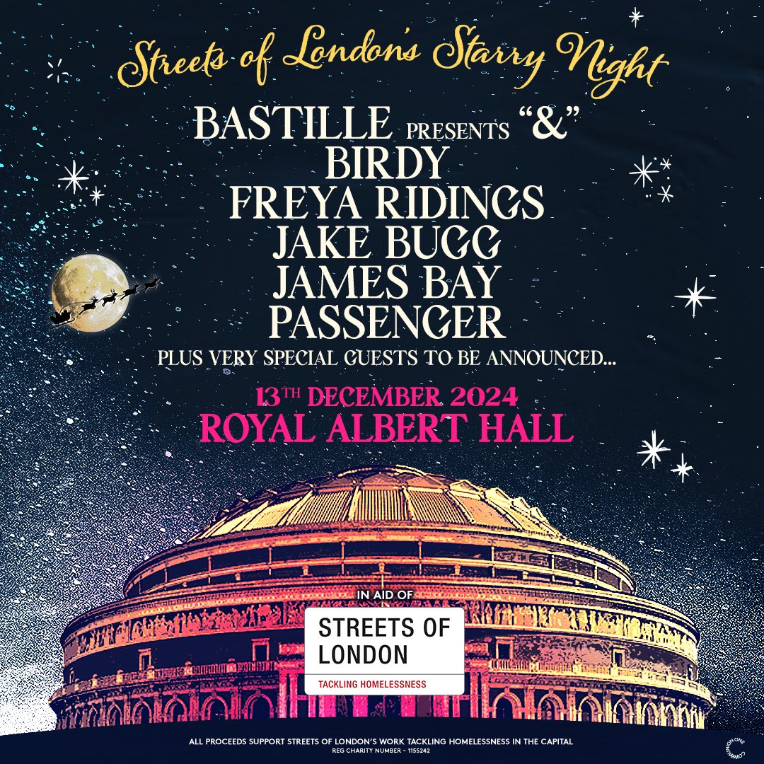 communionone's tweet image. Production holds just released for @streetsofl’s Starry Night at @royalalberthall next month! ⭐️

With stripped back and acoustic sets from @bastille presents ‘&amp;amp;’, @birdy @FreyaRidings @Jakebugg @JamesBayMusic @passengermusic plus more. 

#bastille #birdy #freyaridings #jakebugg