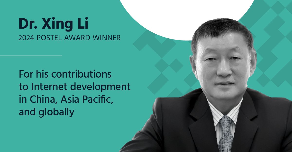 Congratulations to Dr. Xing Li, winner of the 2024 Postel Award!🎉

Every year, the Jonathan B. Postel Service Award recognizes outstanding and sustained contributions in service to the Internet community.🌐