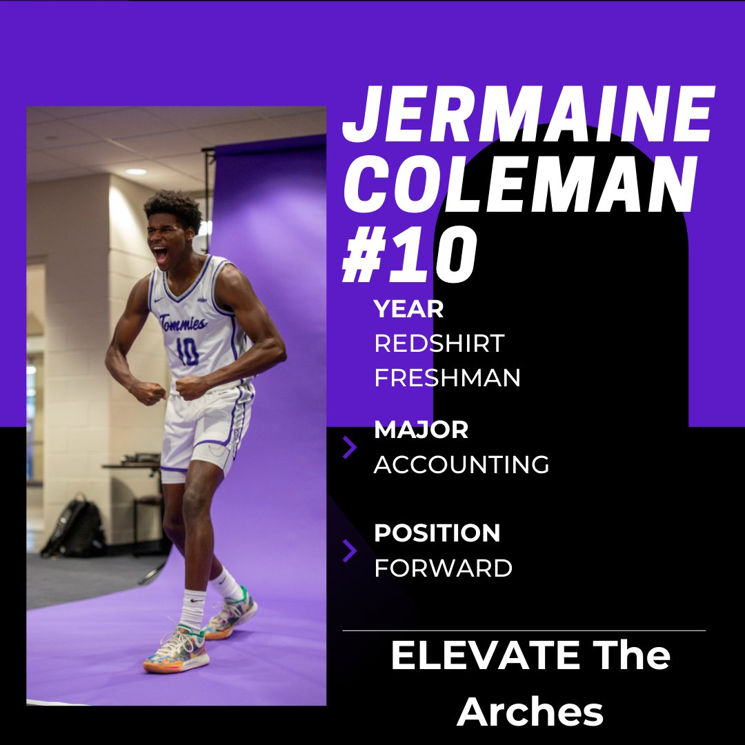 #10 Jermaine Coleman ,our redshirt freshman forward from Indianapolis! 🏀 Jermaine looks up to LeBron James and credits his dad as his biggest role model,he’s celebrated big moments on the court, including winning the Sectional Championship his senior year. #ELEVATEtheArches