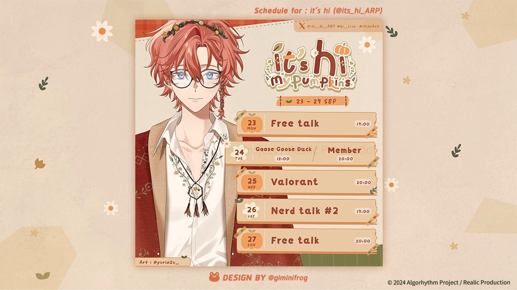 giminifrog's tweet image. Logo, Overlay, Schedule ➤ @its_hi_ARP

กราฟิกรีเดบิวที่ทำให้ฮายๆคับ อัพเกรดความhoboและผสานพลัง warming &amp;amp; cozyเต็มที่ มาสนุกสนานงานเทศกาลกับหนุ่มฟักทองกันนะคะ!🎃

#hi_ARP #ARProject #VtuberTH #VTuberAssets #GiminiDesign
