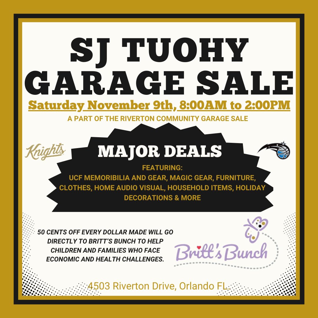 SJTuohy's tweet image. Friends: long trip to the heartland &amp;amp; new school color combos means leaving a LOT.

If you’re a 👟10ish, HomeGoods fan, cheer for Orlando teams, need tech/furniture, 🎄🎃 spirited, or just like a sale you’ll love it. It’s a Target in my garage rn.

Hoping for 1k to @britts_bunch!