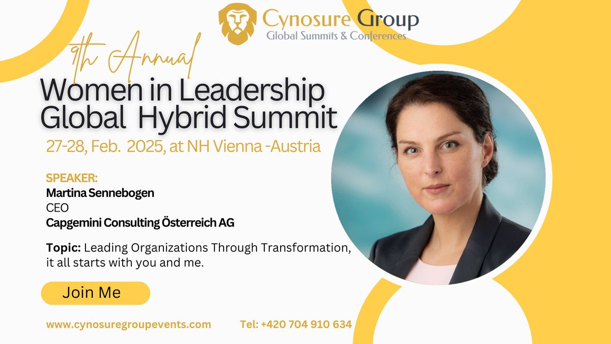 We are thrilled to welcome Martina Sennebogen, CEO at <a href="/Capgemini/">Capgemini</a> Consulting Österreich AG, as a Keynote Speaker at upcoming 9th Annual Women in Leadership Global Hybrid Summit, 27-28 Feb.2025. Register now to secure your spot:cynosuregroupevents.cz/2024/07/16/9th… #WomenInLeadership #Leadership