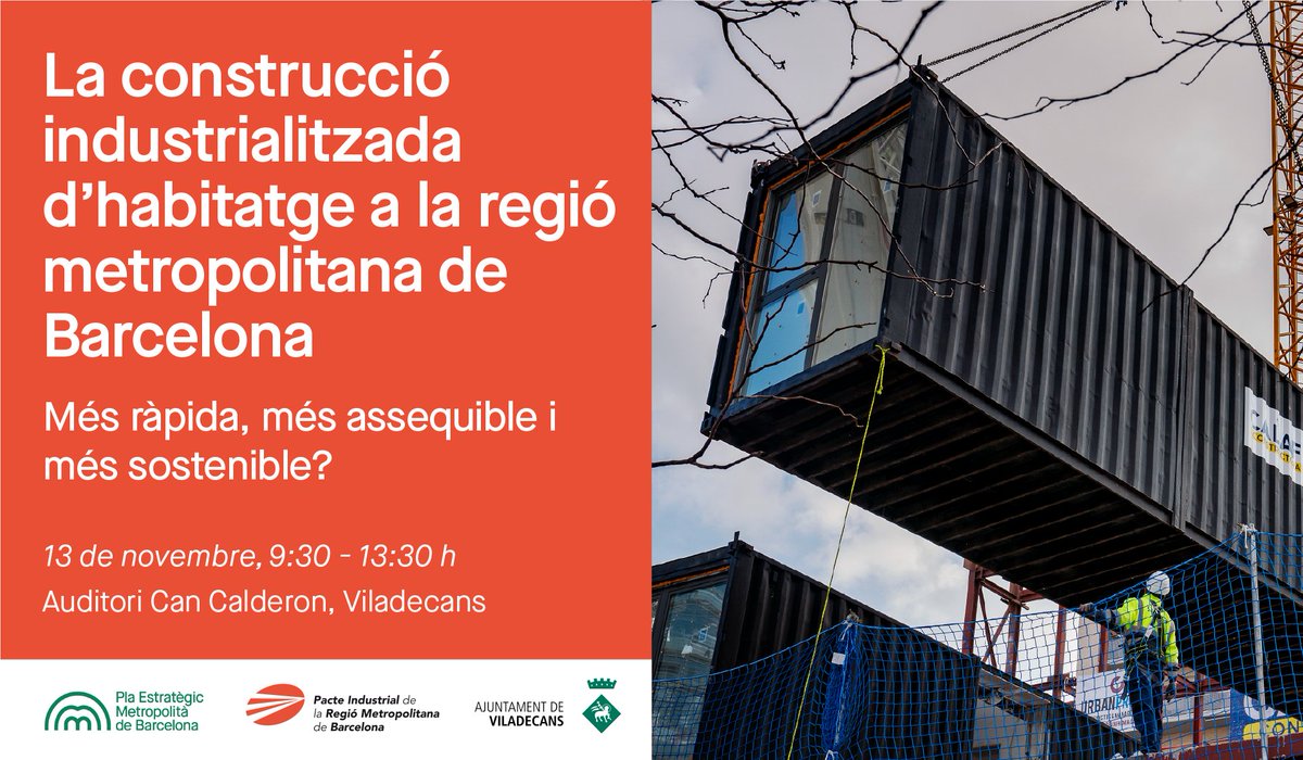 pembarcelona's tweet photo. 🏗️ La construcció industrialitzada pot reduir temps i costos d'edificació? És més sostenible?

🗓️ En parlarem el pròxim dimecres 13/11 a Viladecans amb ponents de primer nivell!

ℹ️ Una ponència + 3 taules rodones

Més informació i inscripcions 👇
https://t.co/qUpKkAWyuz https://t.co/vLZx4oOMO2