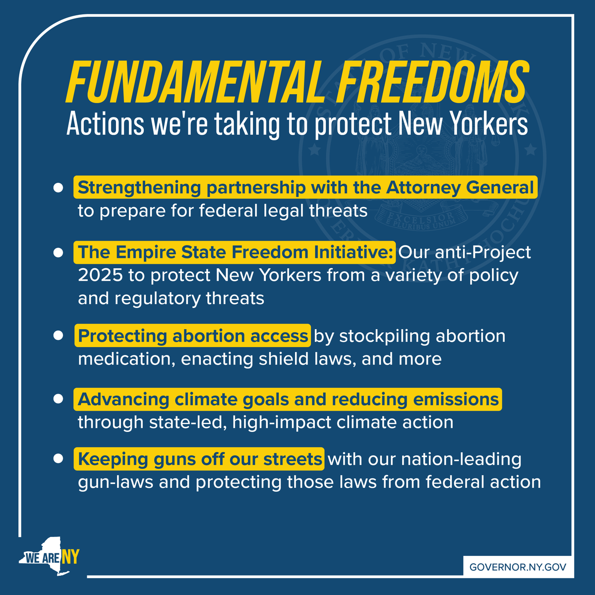 New York is the birthplace of the women’s rights, LGBTQ+ rights, environmental justice, and American labor movement. We have always been a bastion for rule of law and for freedom — and we always will be.