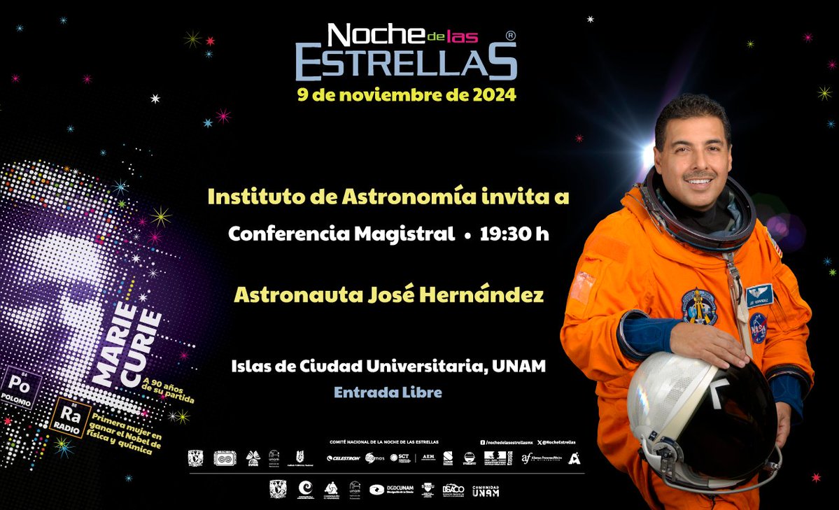 Ciencia_UNAM's tweet photo. ¡Estamos próximos a vivir una noche espectacular! 
La #NochedelasEstrellas estará llena de #astronomía, cultura y conocimiento. Acá los detalles
https://t.co/MnufwKbIsp
Además podrás encontrar el stand de #universum
#Telescopios #Planetarios
#STEM #MarieCurie #NdeE2024 https://t.co/Cibo0TsaNa