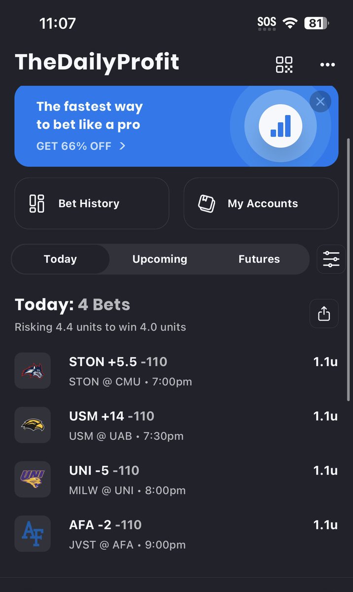 TheDailyProfit1's tweet photo. 2024-2025 Record 

Best Bets 2-6
All Bets 37-36-1 (-2.45 Units) 

Best Bets Yesterday (11/6)
Oakland +17  ❌ 
Alcorn State +27.5 ❌ 

Best Bets Today (11/7)
Stony Brook +5.5

#NCAAB #BettingTips #CollegeBasketball https://t.co/NkrZ1MA7W5