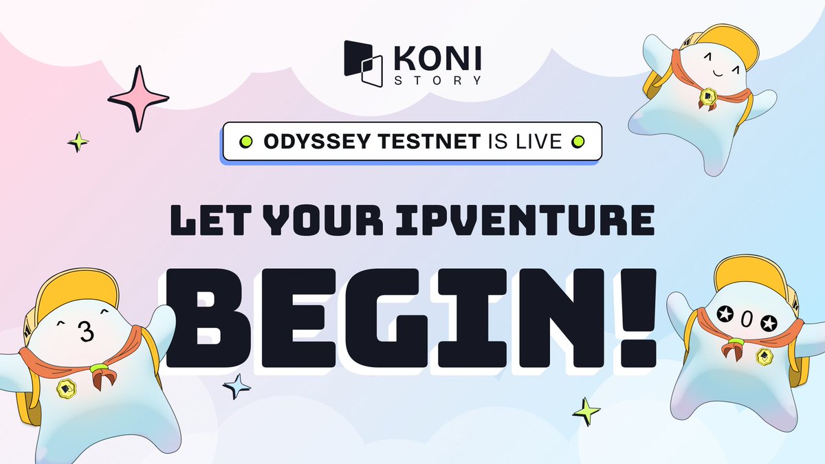 The wait ends now! <a href="/StoryProtocol/">Story</a>’s final testnet — Odyssey — is now officially LIVE 🥳

As a featured project on Story, we’re excited to kick off our Koni Story campaign 🙌 Let your IPventure begin by participating in the campaign now for a chance to earn the exclusive Koni