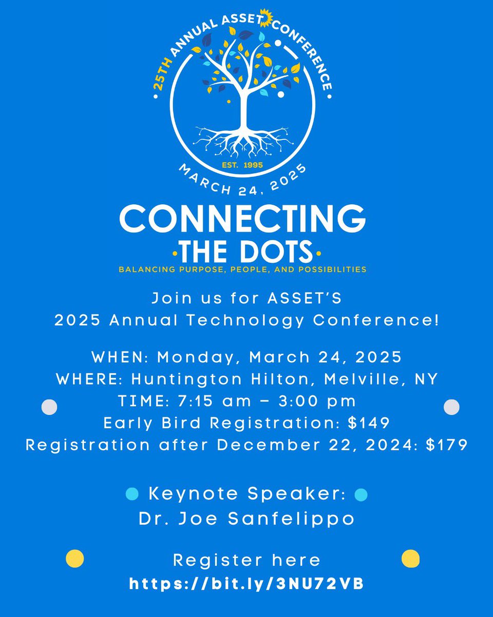 ASSET (@assetny) on Twitter photo Join us for ASSETâS 2025 Annual Technology Conference!
Keynote Speaker:
<a href="/Joe_Sanfelippo/">Joe Sanfelippo</a>
Register here
bit.ly/3NU72VB Join us for ASSETâS 2025 Annual Technology Conference!
Keynote Speaker:
<a href="/Joe_Sanfelippo/">Joe Sanfelippo</a>
Register here
bit.ly/3NU72VB