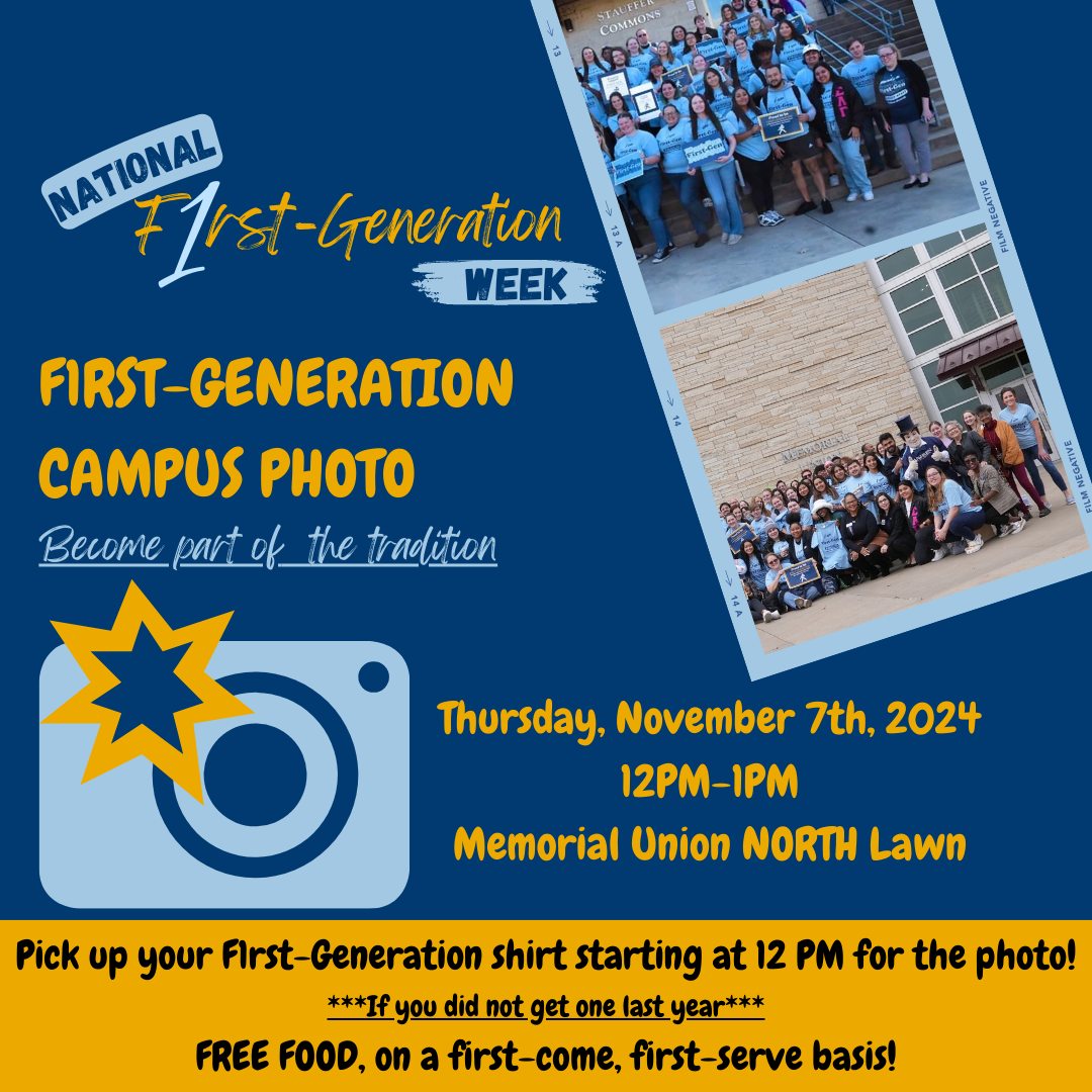 Bring your First-Gen shirt or pick one up at the annual First-Generation photo NOON today, Memorial Union North Lawn.
#CelebrateFirstGen #WU1stGen