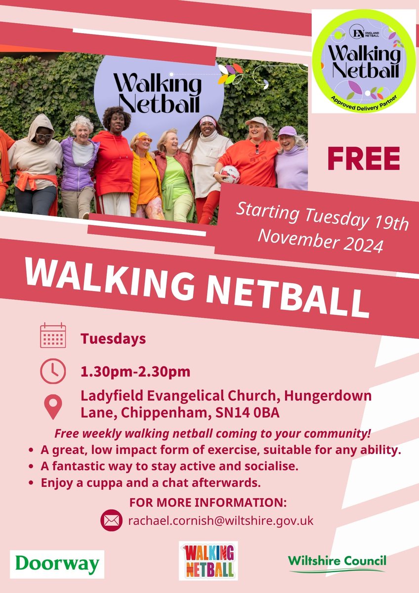 Doorway Wiltshire Ltd (@doorwayproject) on Twitter photo Something exciting's coming to #Chippenham soon thanks to a partnership between Doorway and <a href="/wiltscouncil/">Wiltshire Council #WiltshireTogether</a>....starts Tuesday 19th November⬇️#walkingfootball #walkingnetball Something exciting's coming to #Chippenham soon thanks to a partnership between Doorway and <a href="/wiltscouncil/">Wiltshire Council #WiltshireTogether</a>....starts Tuesday 19th November⬇️#walkingfootball #walkingnetball