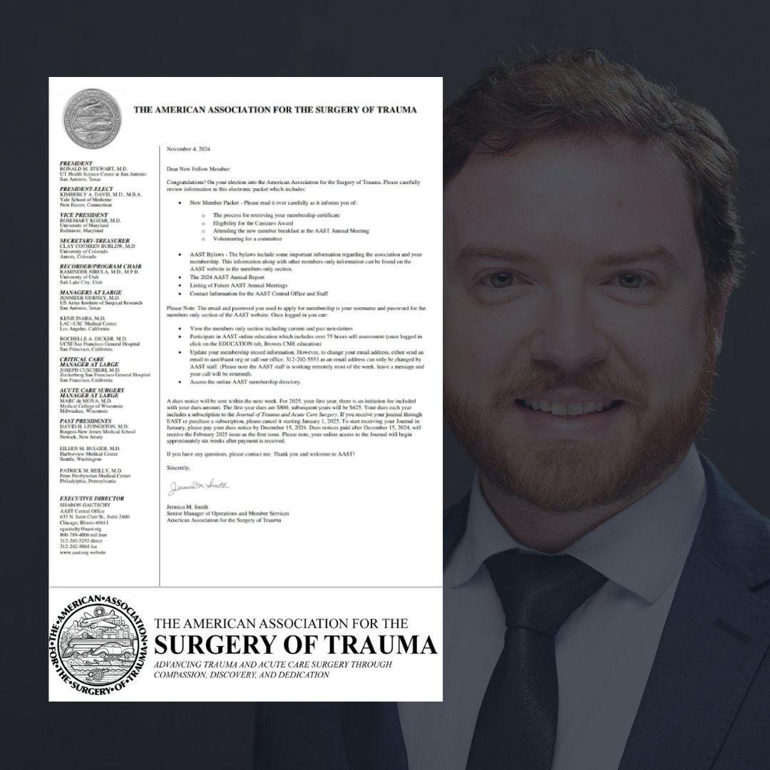 Thrilled with the recent email acknowledging my admission to The American Association for the Surgery of Trauma <a href="/traumadoctors/">AAST</a>, one of the largest societies dedicated to Trauma and Acute Care surgical patients.