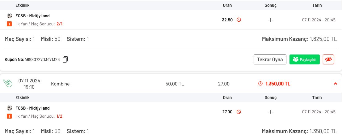 Astermonn's tweet image. 1/2 2/1 filtresinden de FCSB maçını deniyorum. #oranexcel