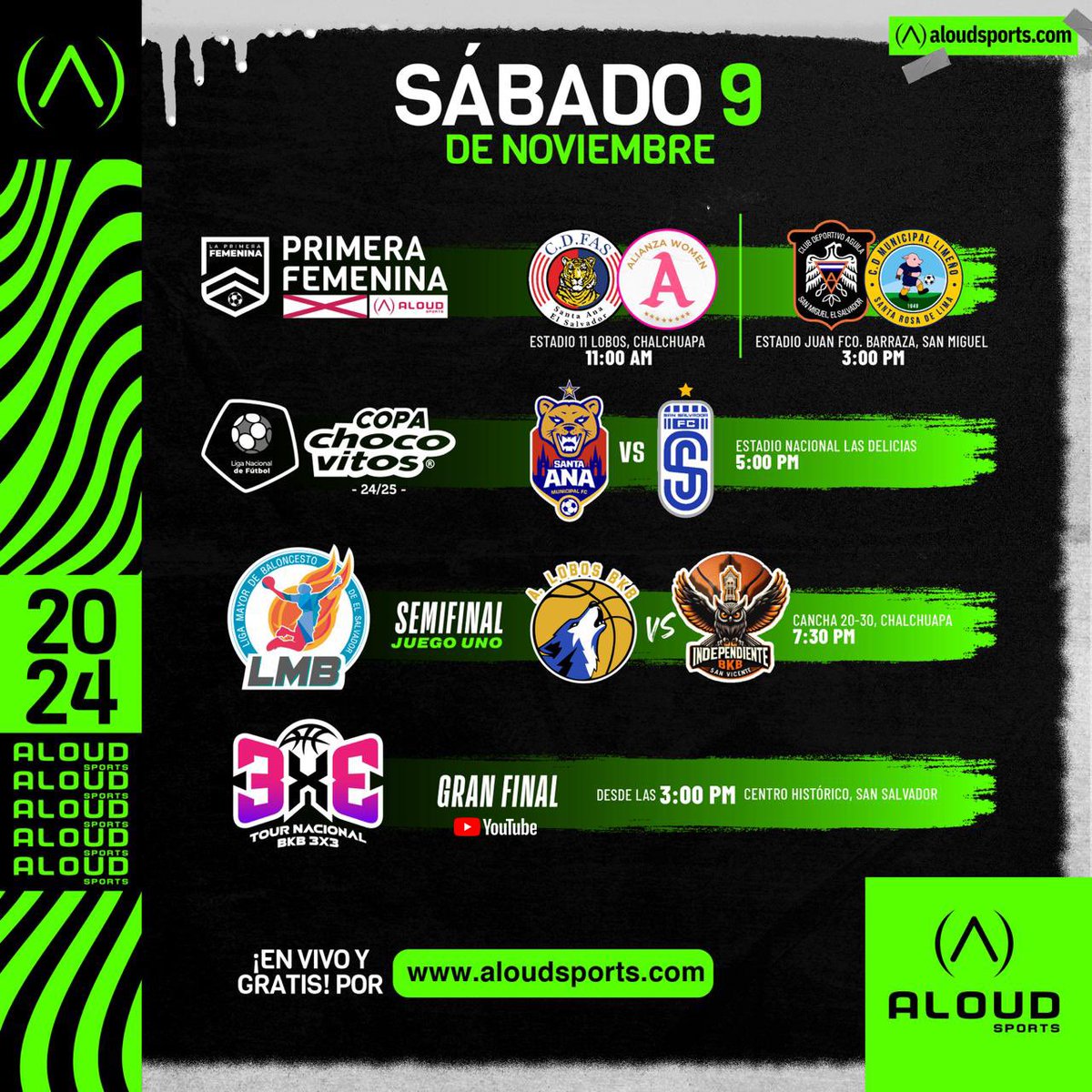 AloudSports's tweet photo. Fin de semana con #AloudSports vive la emoción del deporte nacional en una sola señal 🔴📡 GRATIS y en vivo 🤩

✨Te compartimos la cartelera de programación ✨
Desde donde estés! 🌎 https://t.co/Dco4YjpvGc✅🔝 https://t.co/r0MoGT4ceg