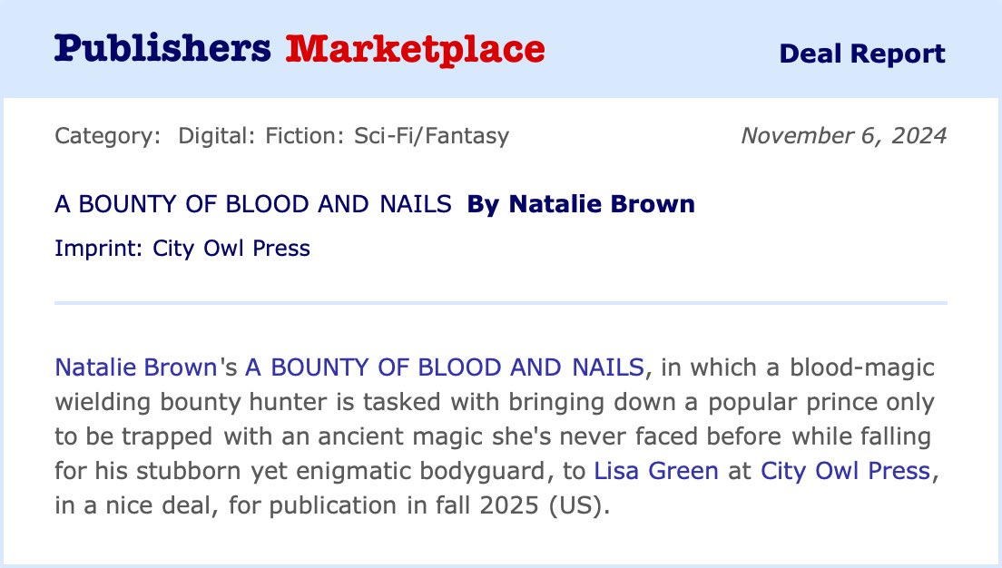 Natalie Brown (@nattykbrown) on Twitter photo It’s here!! The second piece of good news. After such a long time of ‘no’ I’m going to have a book!
Thanks to: @SheenaH33 my CP, <a href="/Ilsa_seeks_Rick/">Alessandra Ranelli (Pre-Order Hotel Orient 🛎️)</a> + <a href="/hmteachout/">hannah m teachout</a> for my pitch, @jesssica__berg + <a href="/rachkmc/">rachel mcmillan 🇨🇦</a> for publishing advice
<a href="/JerichoWriters/">Jericho Writers</a> #UNWC and the entire #writingcommunity It’s here!! The second piece of good news. After such a long time of ‘no’ I’m going to have a book!
Thanks to: @SheenaH33 my CP, <a href="/Ilsa_seeks_Rick/">Alessandra Ranelli (Pre-Order Hotel Orient 🛎️)</a> + <a href="/hmteachout/">hannah m teachout</a> for my pitch, @jesssica__berg + <a href="/rachkmc/">rachel mcmillan 🇨🇦</a> for publishing advice
<a href="/JerichoWriters/">Jericho Writers</a> #UNWC and the entire #writingcommunity