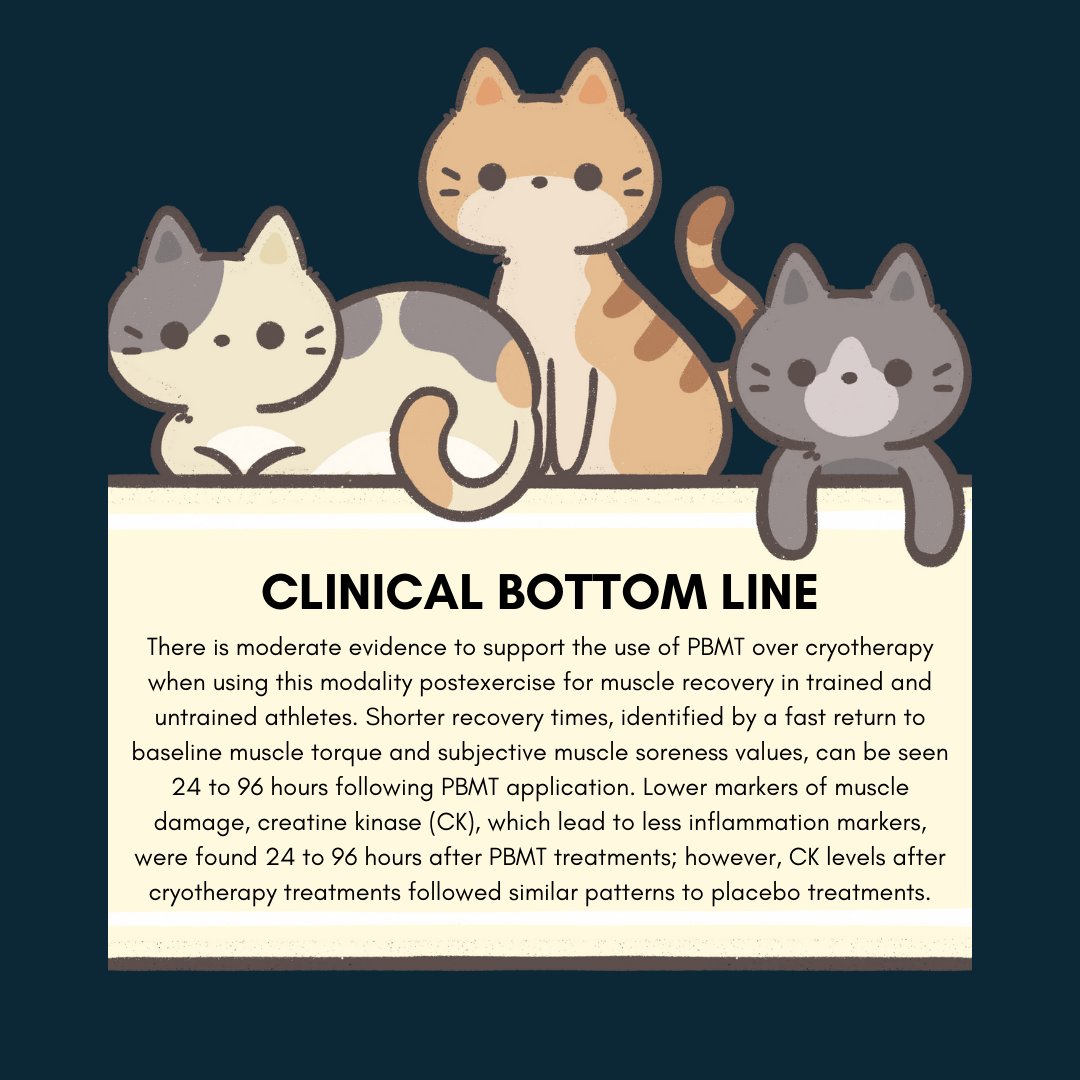 JSportRehab's tweet photo. #CATThursday! The Effectiveness of Photobiomodulation Therapy Versus Cryotherapy for Skeletal Muscle Recovery: A Critically Appraised Topic

https://t.co/B0Sr82oPFl https://t.co/Hy96qFRsLc