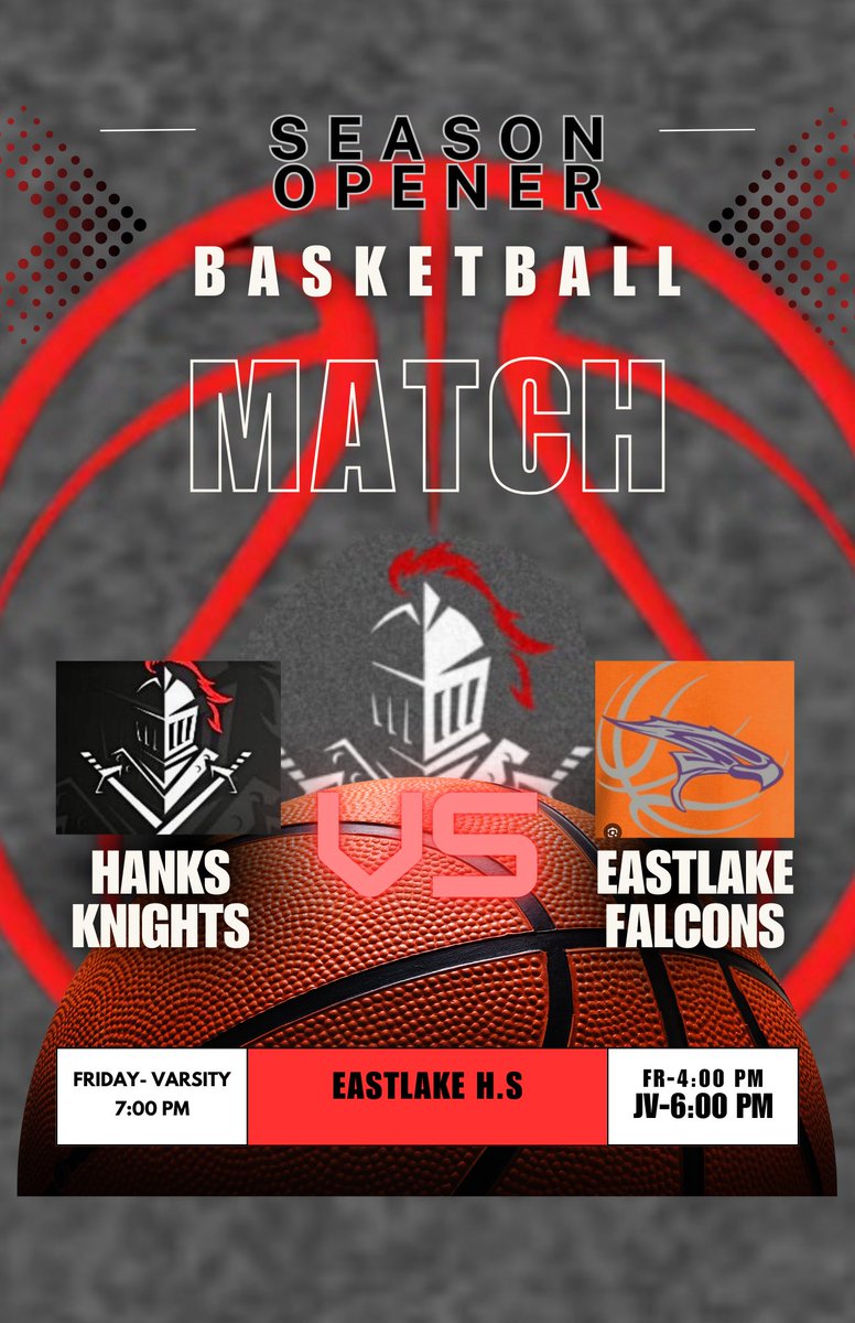 BoysBballHanks's tweet photo. The 2024-2025 season opener starts tomorrow, as your Hanks Knights hit the road against the Eastlake Falcons.
📍Eastlake H.S
⏰Fr- 4 pm, Jv 6 PM, Varsity 7 PM @JMHanksHigh @Coach_Veliz @HanksGutierrez @fabyarras @HHSCarrasco @DBumpas @CoachPerez_HHS @Fchavezeptimes https://t.co/Ya0iyJqqwC