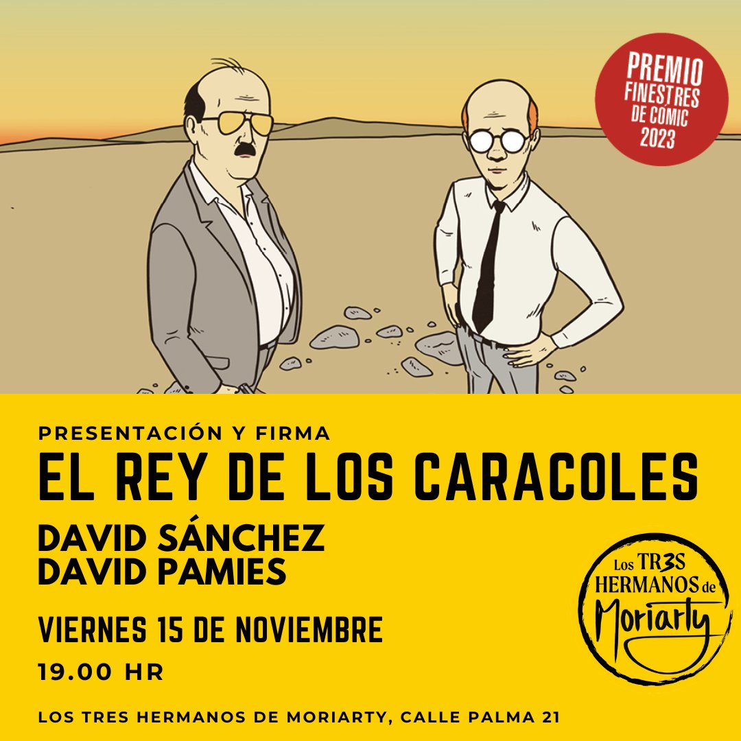 ¡Atención! 
David Sánchez <a href="/amorlangosta/">David Sánchez</a> y David Pamies <a href="/DavidPamies_/">DavidPamies_</a>  ganaron el premio Finestres con "El rey de los Caracoles" y vienen a presentarlo. Rituales satánicos, policías y caracoles. 
🗓️ Viernes 15 a las 19:00