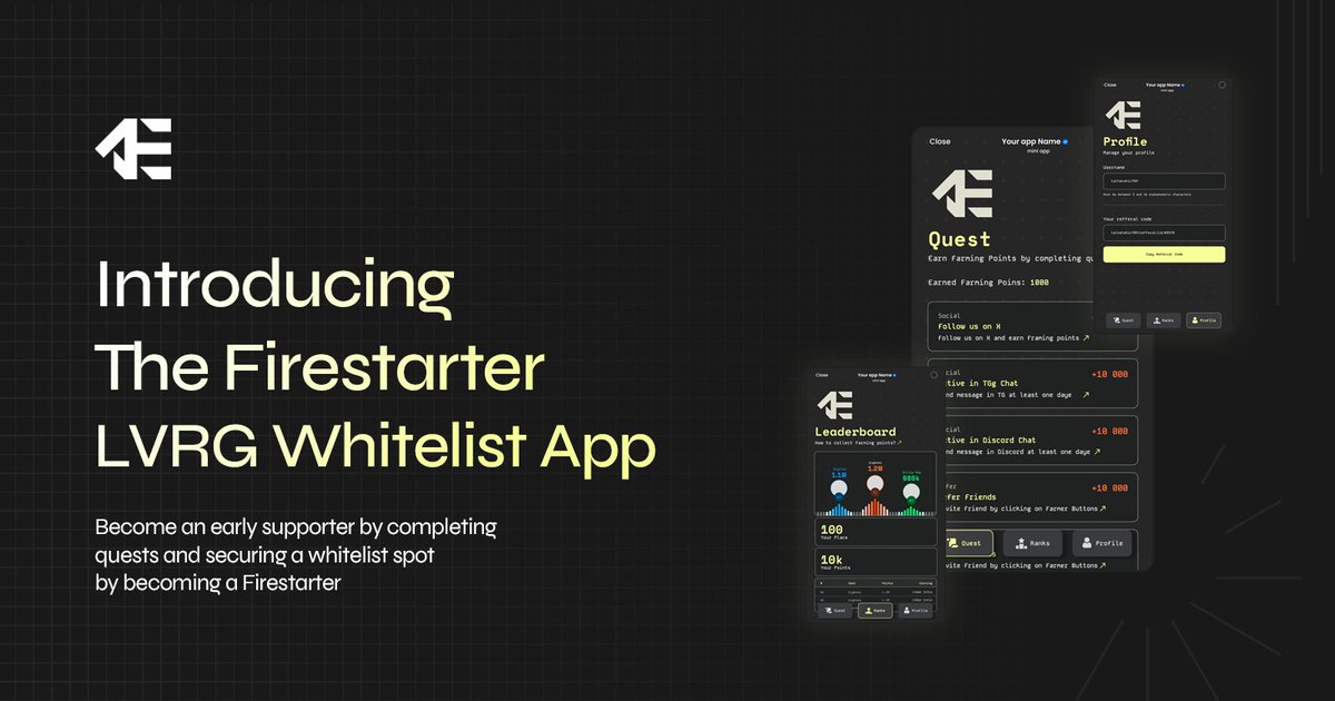 DaetaStorage's tweet photo. The Firestarter LVRG Telegram app is live! 🔥

Want a whitelist spot? Ready to become a Firestarter? Curious about how the app works or when the event ends?

Check out our detailed Medium article for all the info: https://t.co/dgjrx1P7Mc

SPOILER ALERT: LIMITED SPOTS AVAILABLE!