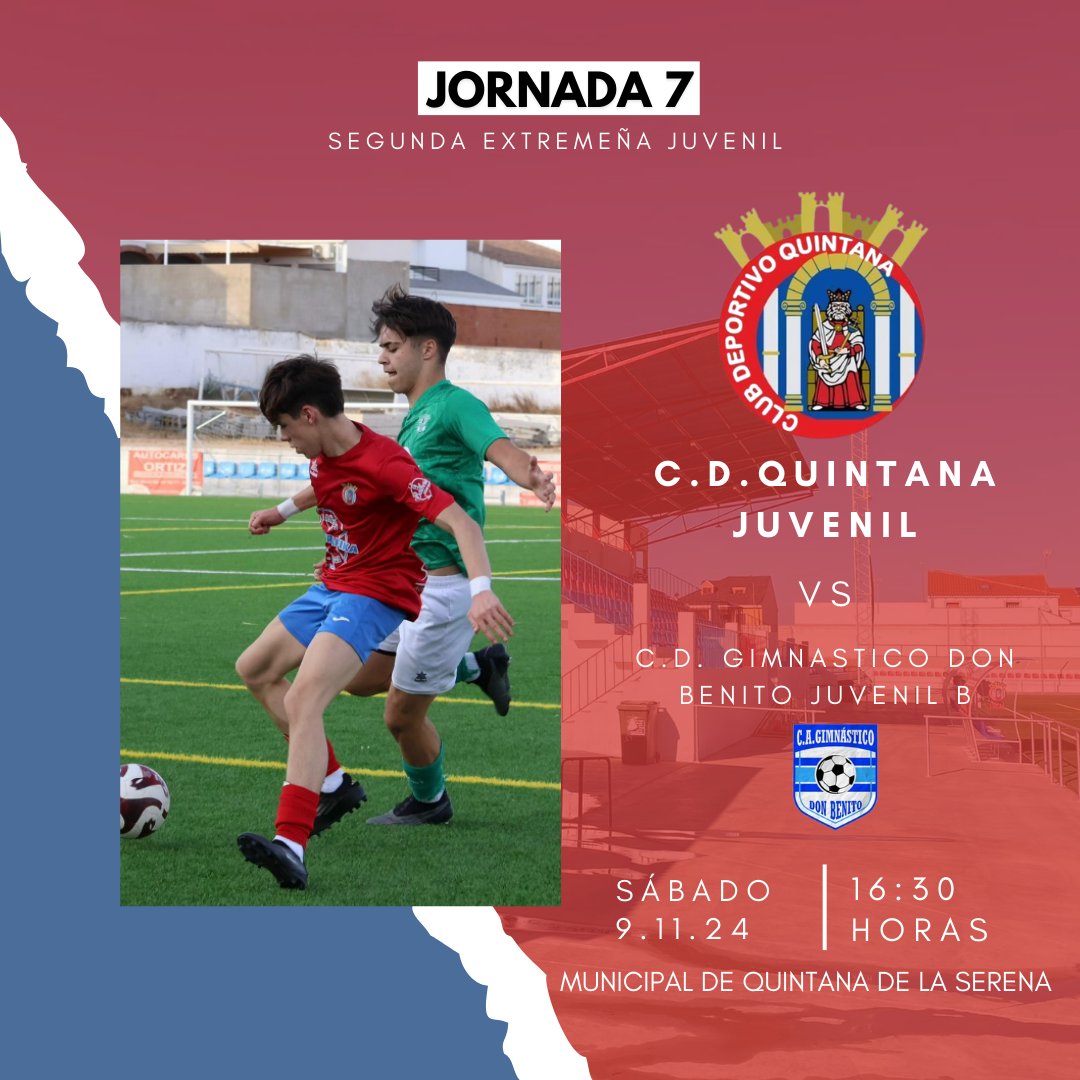CDQuintana2024's tweet photo. Esta semana tenemos partido de nuestros juveniles.
Sábado 9 a las 16:30 vs C.D.Gimnástico Don Benito B
Os esperamos ❤️💙⚽️ https://t.co/vyHGH0vnHW