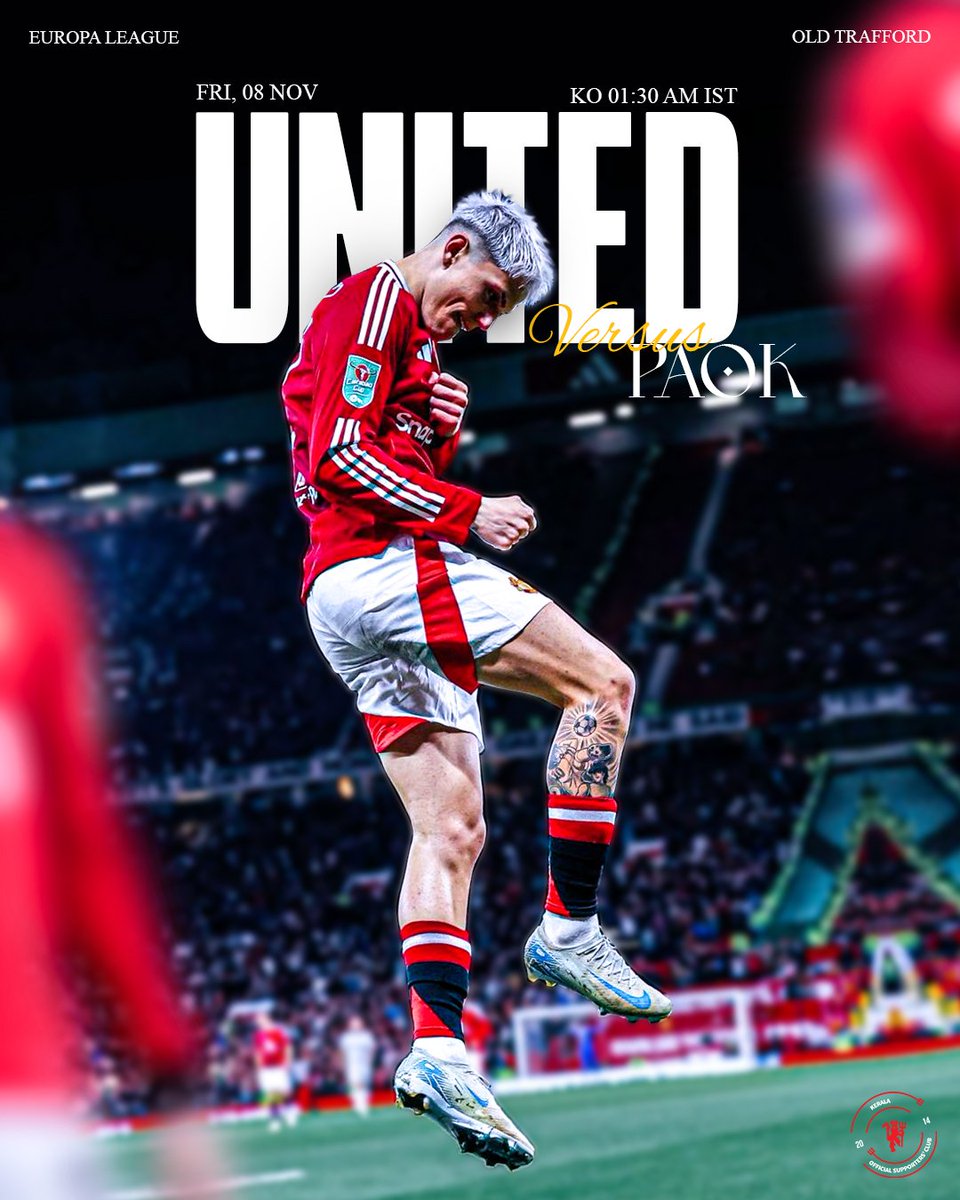 musckerala's tweet photo. The Red Devils are in hunt of their first Europa league win this season as we face Greek club PAOK Thessaloniki FC at Old Trafford. 

#Matchday #MUNPAO #MUFC #Garnacho #United #MUSCK https://t.co/mmSA9a9MbM