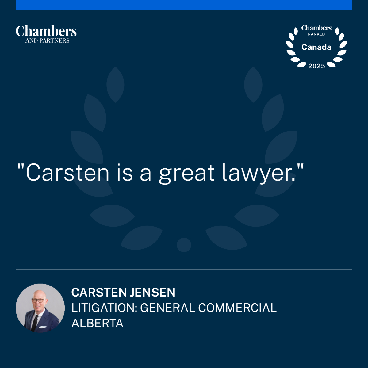 JSSBarristers's tweet photo. We are excited to highlight the outstanding work of Carsten Jensen KC, FCIArb, as echoed by his clients. Congratulations to Carsten for being recognized by Chambers Canada 2025.
#ClientSuccess #ChambersCanada #LitigationExcellence #JSSBarristers https://t.co/yv6bJaZ3r9