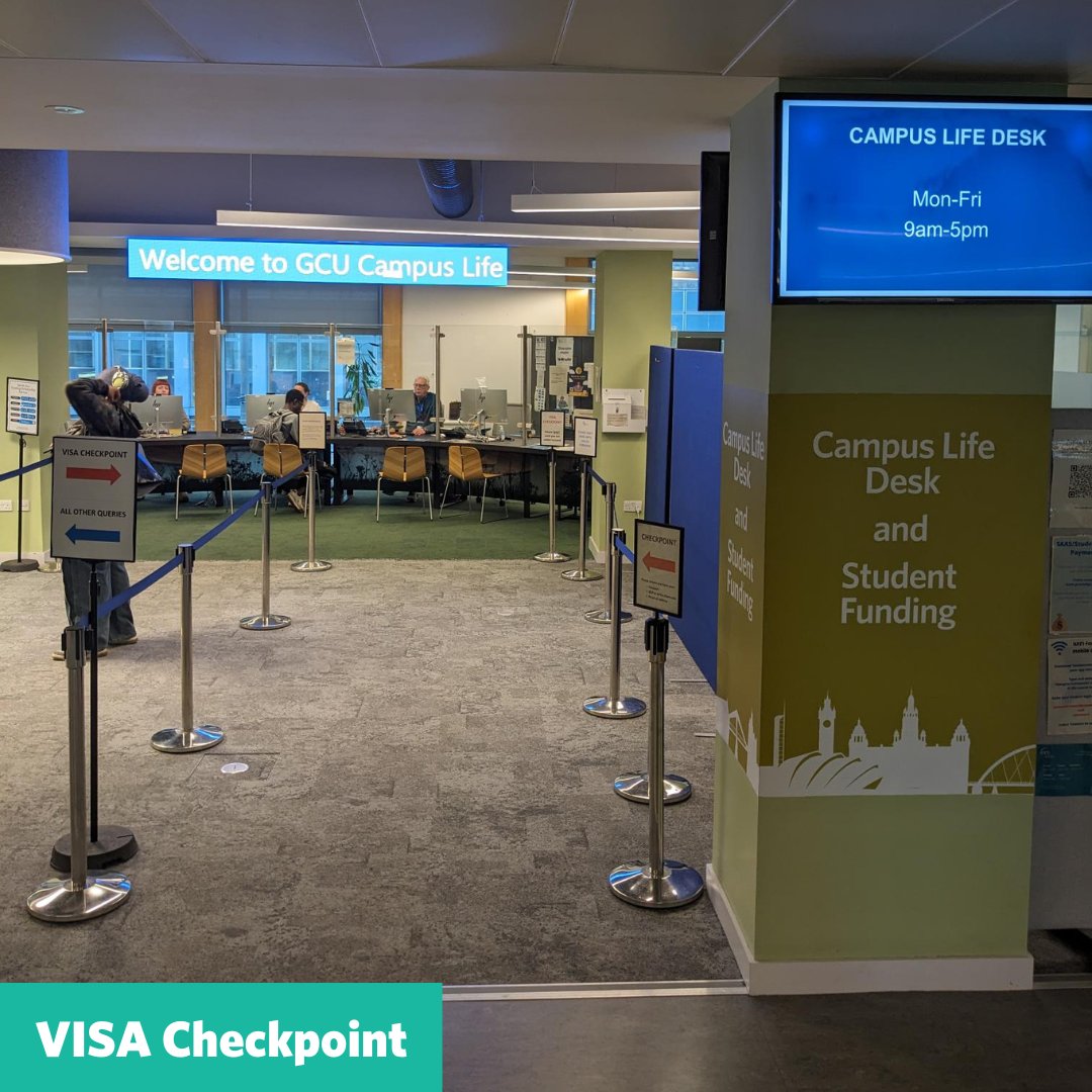 Student visa holders should have received an email from @gcuvisa confirming their timeslot to complete Checkpoint at the Campus Life Desk 📍

Please refer to the email for further information, including FAQs 💙

New students registered in Sept/Oct are not required to attend ❌