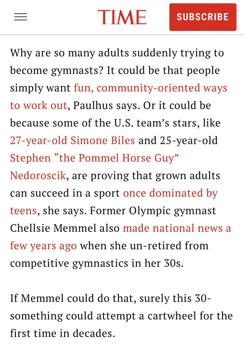 Check out this article in Time Magazine! It’s all about helping others gain easier access to sport at all ages. 🤸‍♀️time.com/7019566/adult-… #gymnastics #adultgymnastics #mastersgymnastics #timemagazine