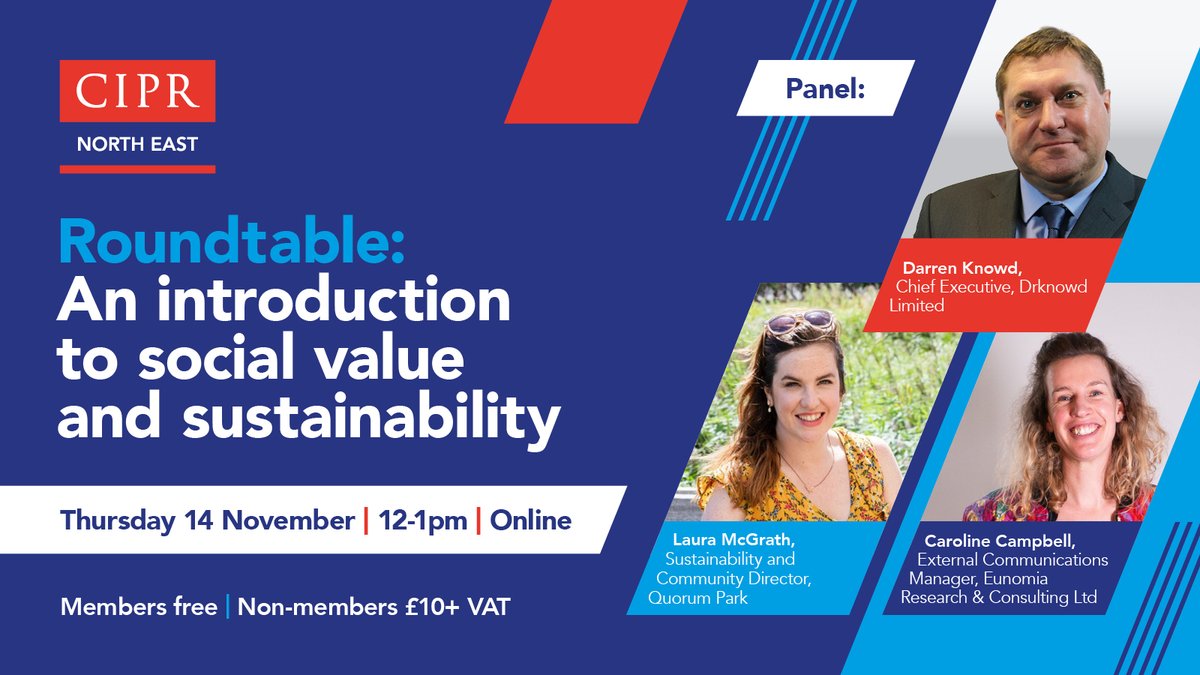 Don’t miss our introduction to social value and sustainability roundtable on 14 November 📆

Join us from 12pm to 1pm for an online lunch and learn event for PR practitioners.

Click here to book your place 👉 cipr.co.uk/CIPR/Events/Ev…

#ESG #SocialValue #Sustainability #PR #CIPR