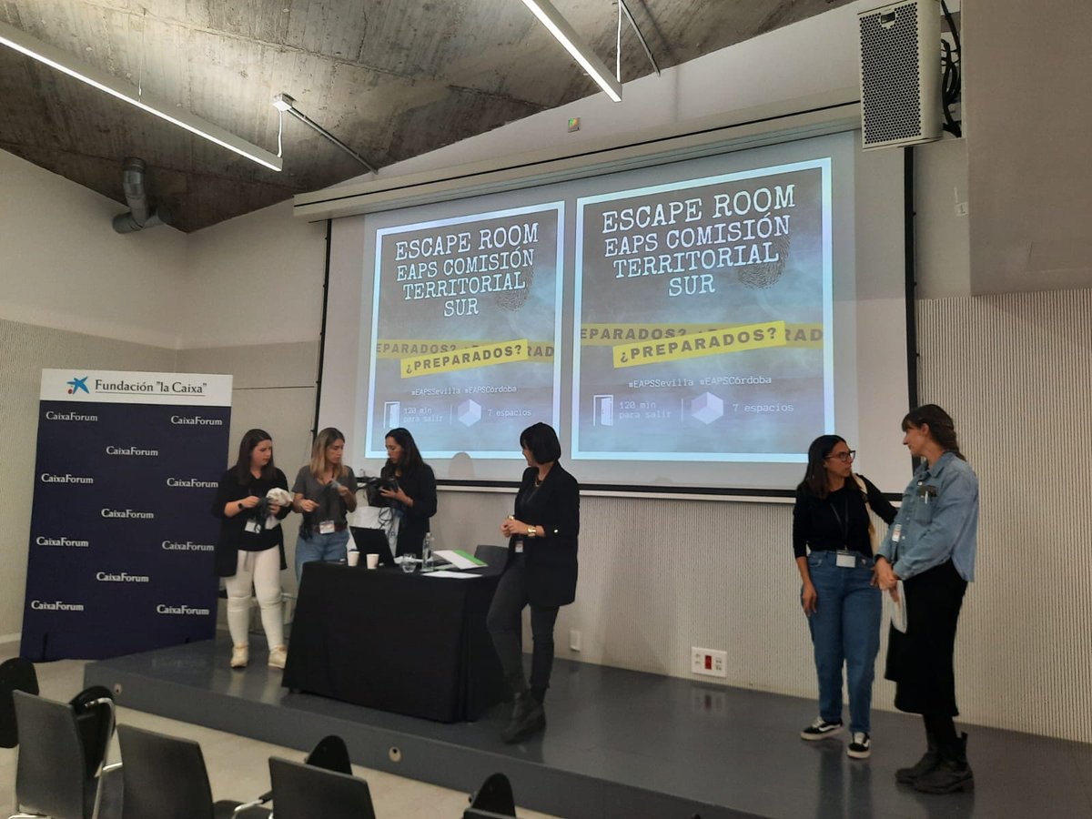 Hoy los Equipos de Atención Psicosocial de Andalucía, Extremadura y Canarias se encuentran en <a href="/CaixaForum/">CaixaForum</a> #Sevilla para compartir, aprender, divertir y (auto)cuidarse. #finaldevida #autocuidado #equipos #formacion #enfermedadesavanzadas #escaperoom <a href="/FundlaCaixa/">Fundación ”la Caixa”</a> <a href="/c_tzona/">EAPS Comisión Sur</a>