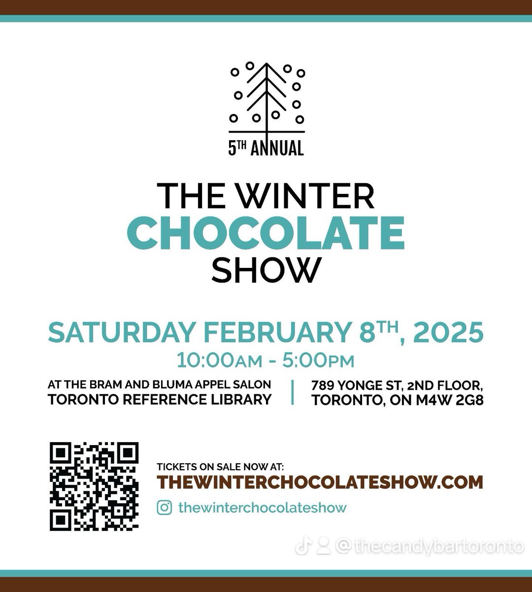 Tickets are live!! The Winter Chocolate Show Feb 8, 2025.
The Candy Bar Toronto is a co founder of this show and next year will be our 5th!!
thewinterchocolateshow.com
