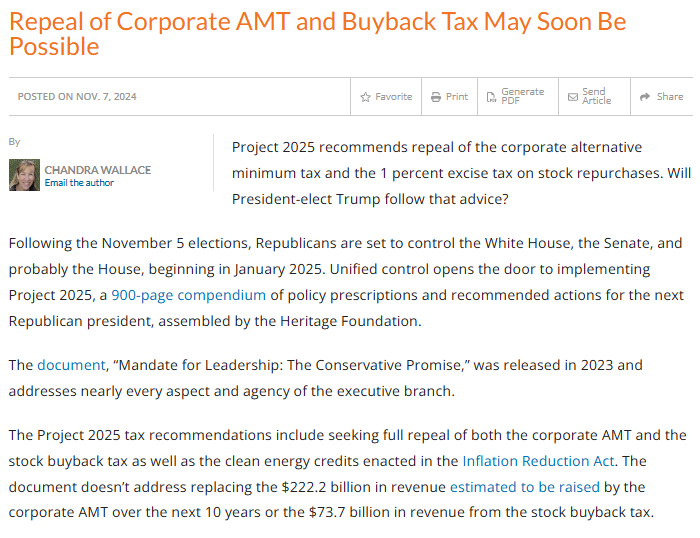 If I had to choose, I'd repeal CAMT and leave the buyback tax in place. There is at least a real distortion the buyback tax is trying to address.

taxnotes.com/tax-notes-toda…