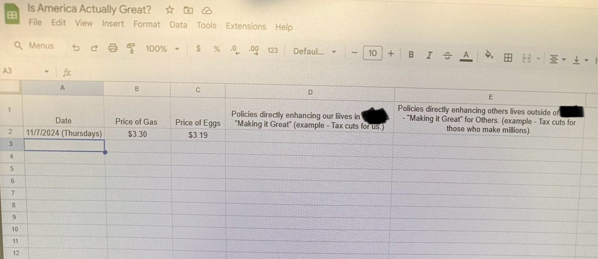 Because we are data driven here (excuse my bad pic). 

I’ve created a doc for me &amp; one R Male. We are going to start tracking a few things he was passionate about. Column B &amp; C 🙄. 

The level of his annoyance when I shared this with him

Accountability babe, that’s what this is