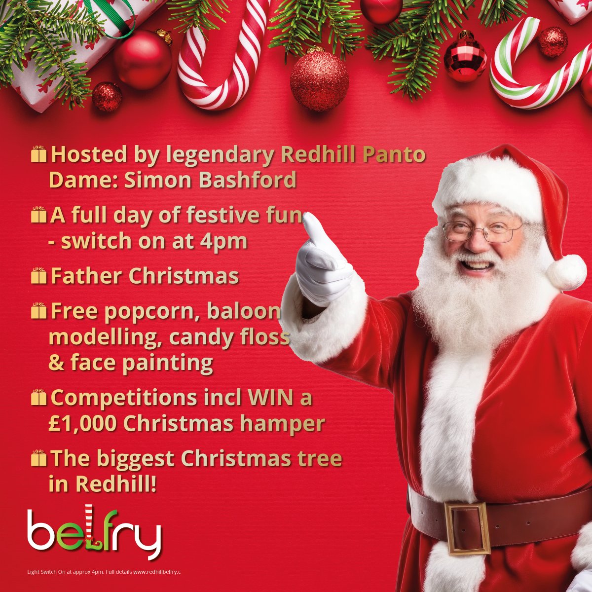 BelfryShopping's tweet photo. Our #ChristmasLightsSwitchOn event will be on the 16th November π
We have a whole day of fun and free entertainment planned with the big switch on at 4pm π Legendary Redhill Panto Dame #SimonBashford will be hosting the day alongside Father Christmas π
#BelfryRedhill https://t.co/mA8oECbeaH