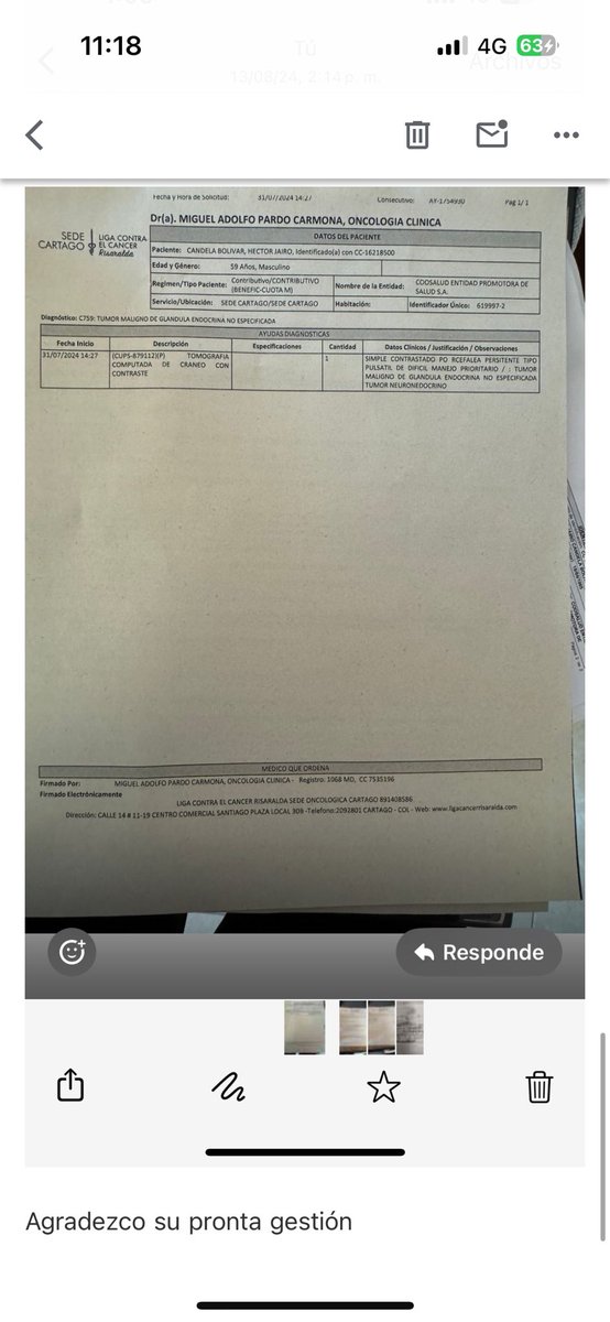 ManuelaCandel10's tweet photo. Mi Papá necesita desde julio un tac contrastado le dan cita para 08/11.2024 en RADIOLOGOS llama y re agendan para 05/25 ? Y es prioritario 
Necesita un electro también y le dan cita para 06/06/2025 @Supersalud @MinSaludCol @Coosalud_ 
Ayuda https://t.co/Jfw3mD25Us