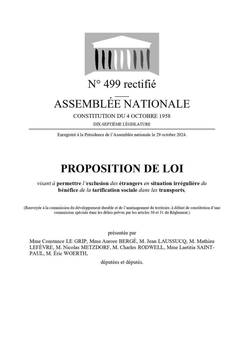 Oui, nous voulons mettre fin à la tarification réduite de nos #transports pour les étrangers en situation irrégulière. 

C'est une mesure de bon sens, d'équité et de justice.

C'est l'objet de la proposition de loi que nous portons avec <a href="/ConstanceLeGrip/">Constance Le Grip</a> et nos collègues.