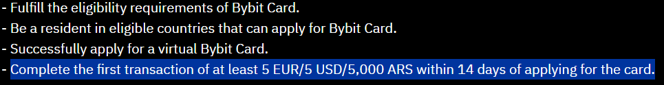 50cal_profile's tweet photo. 🚨#Bybit_Card Holders💳
After applying with my link!
To Receive the #10EUR_Bonus💶
-Complete the first transaction of at least 5 EUR/5 USD/5,000 ARS within 14 days of applying for the card.
(Suggest you use the #Virtual_Card for transaction) https://t.co/9kq9R8lcto